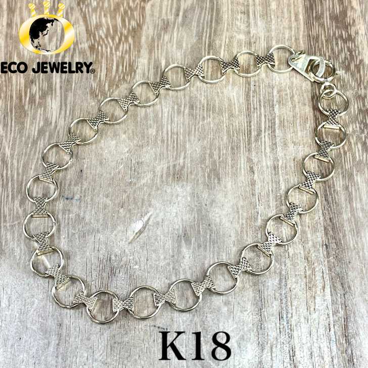 お買い物マラソン・全品P2倍・10%オフCP有！可愛い！K18 デザイン リボン ブレスレット 4.31g M1975 ジュエリー アクセサリー プレゼント 誕生日 記念日 贈り物 ご褒美 おすすめ 人気 指輪 ギフト 対応可能！【中古】