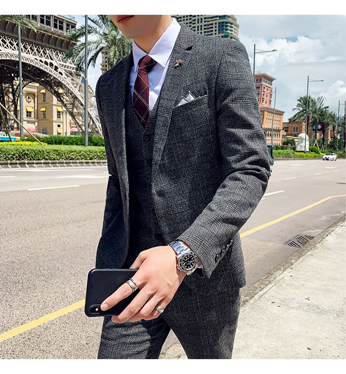 ビジネススーツ チェック柄スーツ メンズ 就職活動 通勤 新作 卒業式 リクルートスーツ スリーピーススーツ 二次会 おしゃれ スタイリッシュスーツ スーツ イギリス風 おすすめ 紳士服