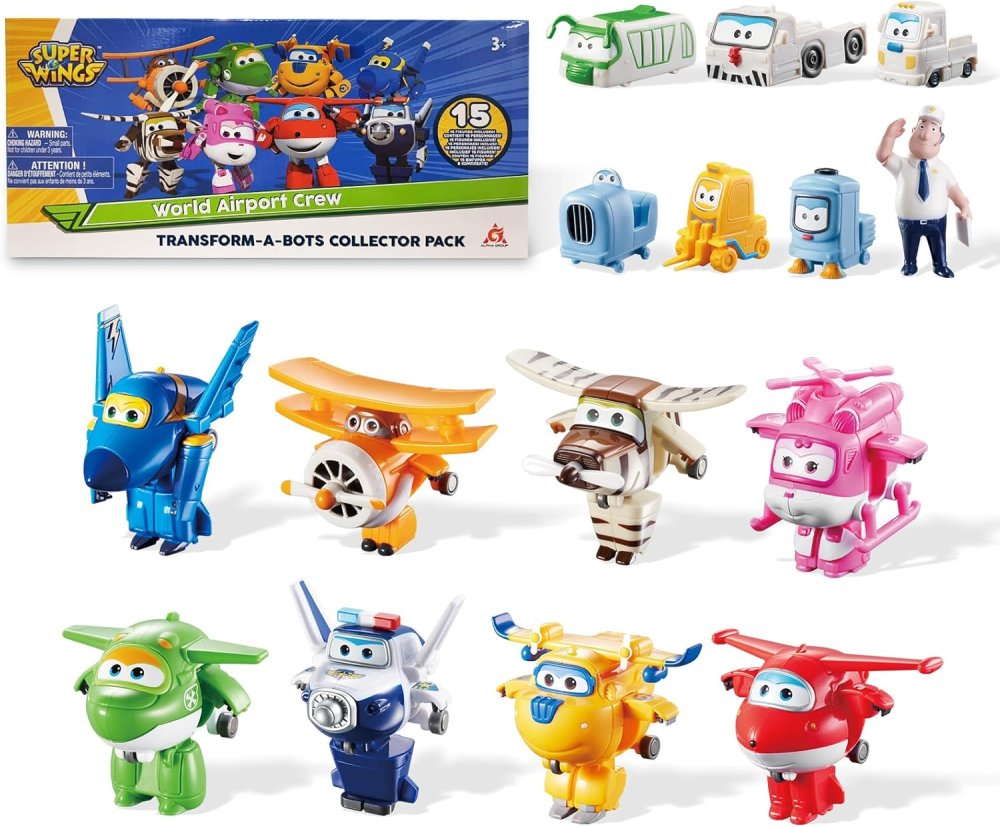 スーパーウィングス Super Wings 手あそび 動き 図形 15体 差し上げ物 書き割り うつり変わり航空機人造人間 インポート品