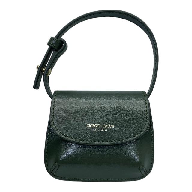 【在庫限り×即納 最大1万円OFF】GIORGIO ARMANI ジョルジオアルマーニ チャーム ストラップ バッグチャーム ロゴ レザー グリーン系
