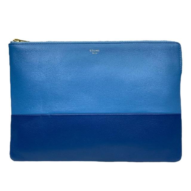 【在庫限り×即納 最大1万円OFF】CELINE セリーヌ ソロ クラッチバッグ セカンドバッグ クラッチポシェット ロゴ レザー ブルー バイカラー