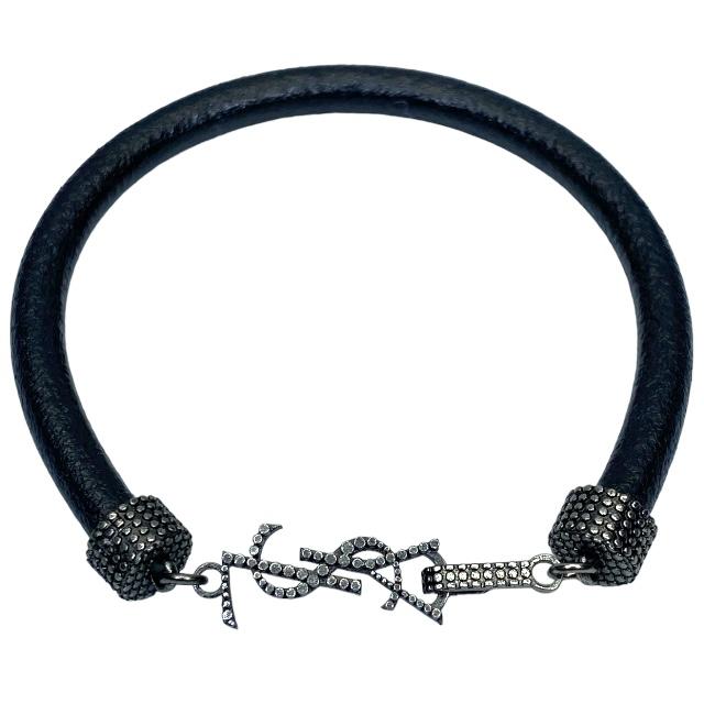 【在庫限り×即納 最大1万円OFF】未使用】SAINT LAURENT サンローラン オピウム ブレスレット バングル アクセサリー ジュエリー ロゴ メタル レザー ブラック