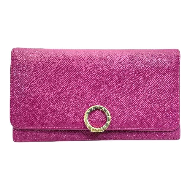 BVLGARI 二つ折り財布 長財布 ピンク ロゴ リングクリップ レザー ブルガリ BVLGARI 長財布 二つ折り レザー ロゴクリップ ピンク