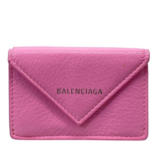 【未使用級】バレンシアガ ペーパーミニウォレット 折り財布 三つ折り ピンク BALENCIAGA 「BALENCIAGA」 三つ折り ペーパー ミニ 財布