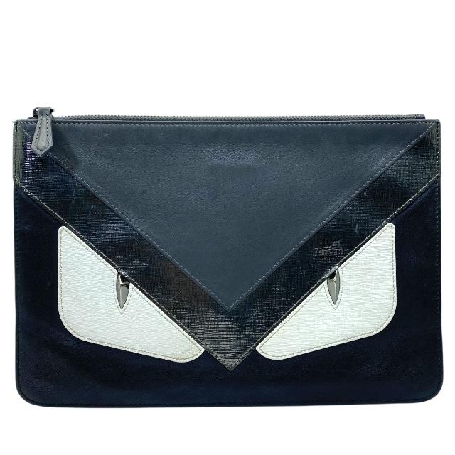 FENDI クラッチバッグ 黒 カラフルスタッズ フェンディ モンスター クラッチバッグ スタッズ L字ファスナー