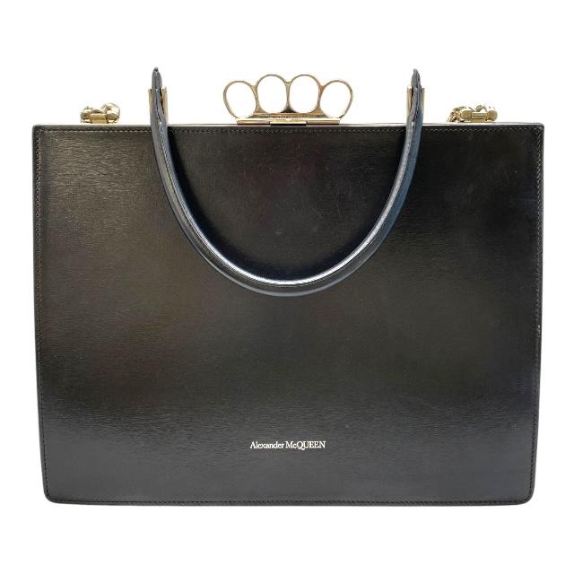 Alexander McQueen アレキサンダー・マックイーン グリップ ナックルバッグ ハンドバッグ チェーンバッグ ロゴ レザー ブラック
