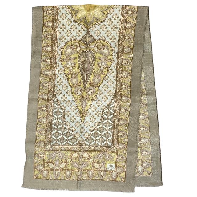 美品★エトロ スカーフ　ショール 大判 シルク ペイズリー柄　花柄 ウール 美品】 エトロ ETRO スカーフ ストール ウール シルク