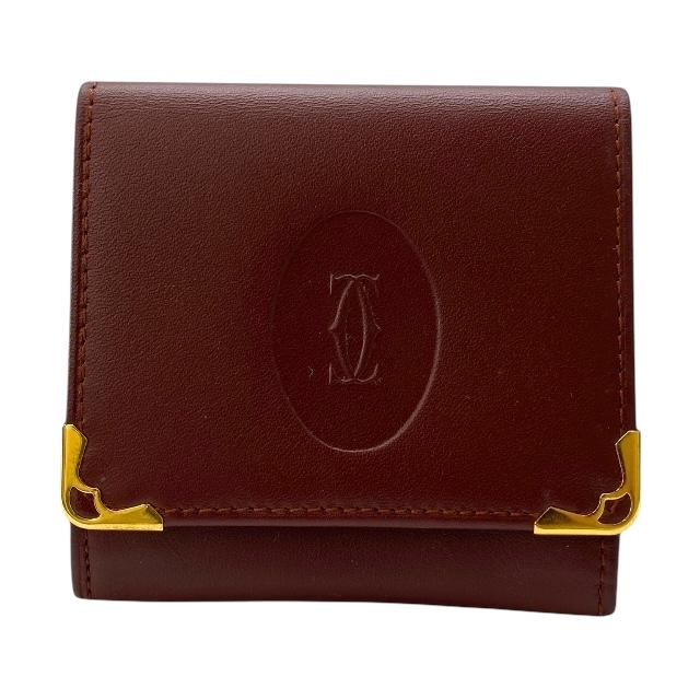 Cartier カルティエ マストライン コインケース 小銭入れ コンパクトウォレット ミニ財布 スクエア ロゴ レザー ボルドー