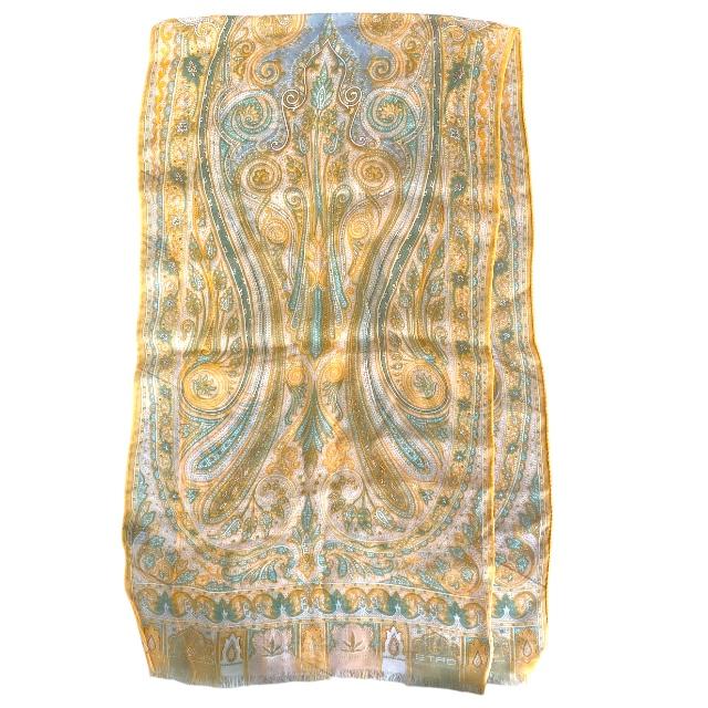 美品　ETRO エトロ　スカーフ　ストール　ペイズリー柄　オレンジ　シルク　絹 未使用品 エトロ ETRO ペイズリー柄 ショール スカーフ シルク