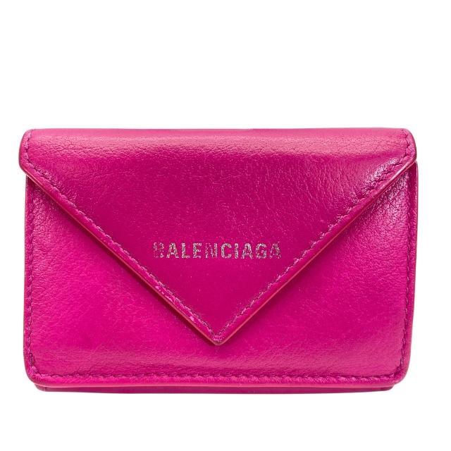 【極美品】バレンシアガ ペーパー コンパクトウォレット 三つ折り財布 ピンク BALENCIAGA 「BALENCIAGA」 三つ折り ペーパー ミニ 財布