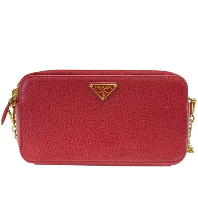JIN PRADA ショルダーウォレット プラダショルダーウォレット リボン 青 ゴールド金具 レディース