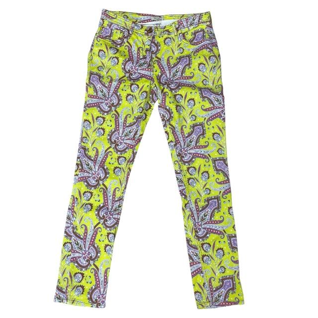 ETRO エトロ パンツ ボトムス デニム ジーンズ 長ズボン 総柄 ペイズリー柄 コットン ポリウレタン イエロー マルチカラー [サイズ 29]