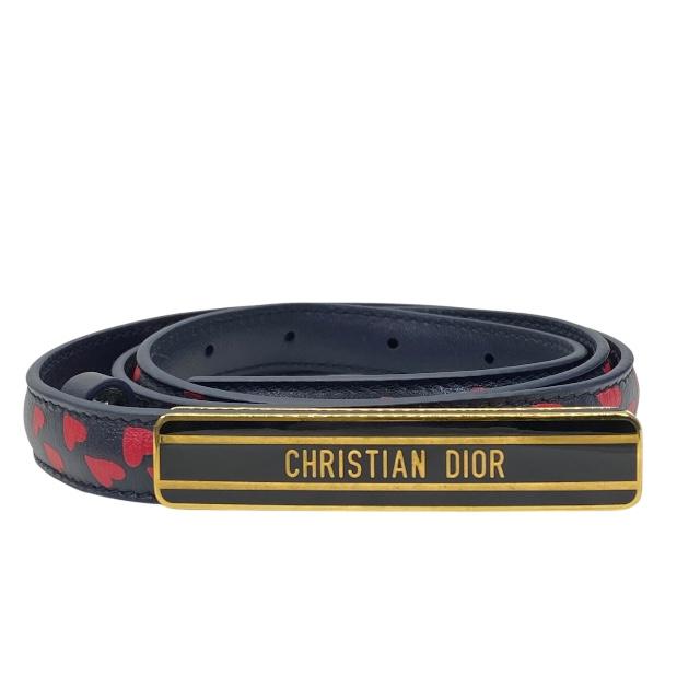 Christian Dior ディオール アイラブパリ ベルト アクセサリー 小物 ハート柄 ロゴ 総柄 レザー ブラック レッド【サイズ 80】|ブランドショップ SENSE