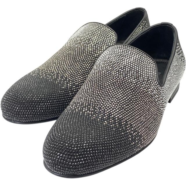 【未使用】JIMMY CHOO ジミーチュウ スタッズ スリッポン ローファー オペラシューズ ブラック シルバー レザー【サイズ40 1/2(約25.5cm)】