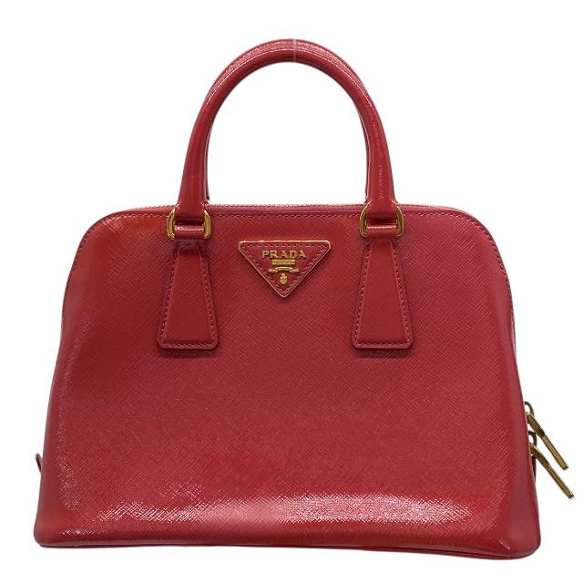 【在庫限り×即納 最大1万円OFF】PRADA プラダ BL0838 ハンドバッグ トライアングル ロゴ エナメル パテントレザー SCARLATTO レッド系