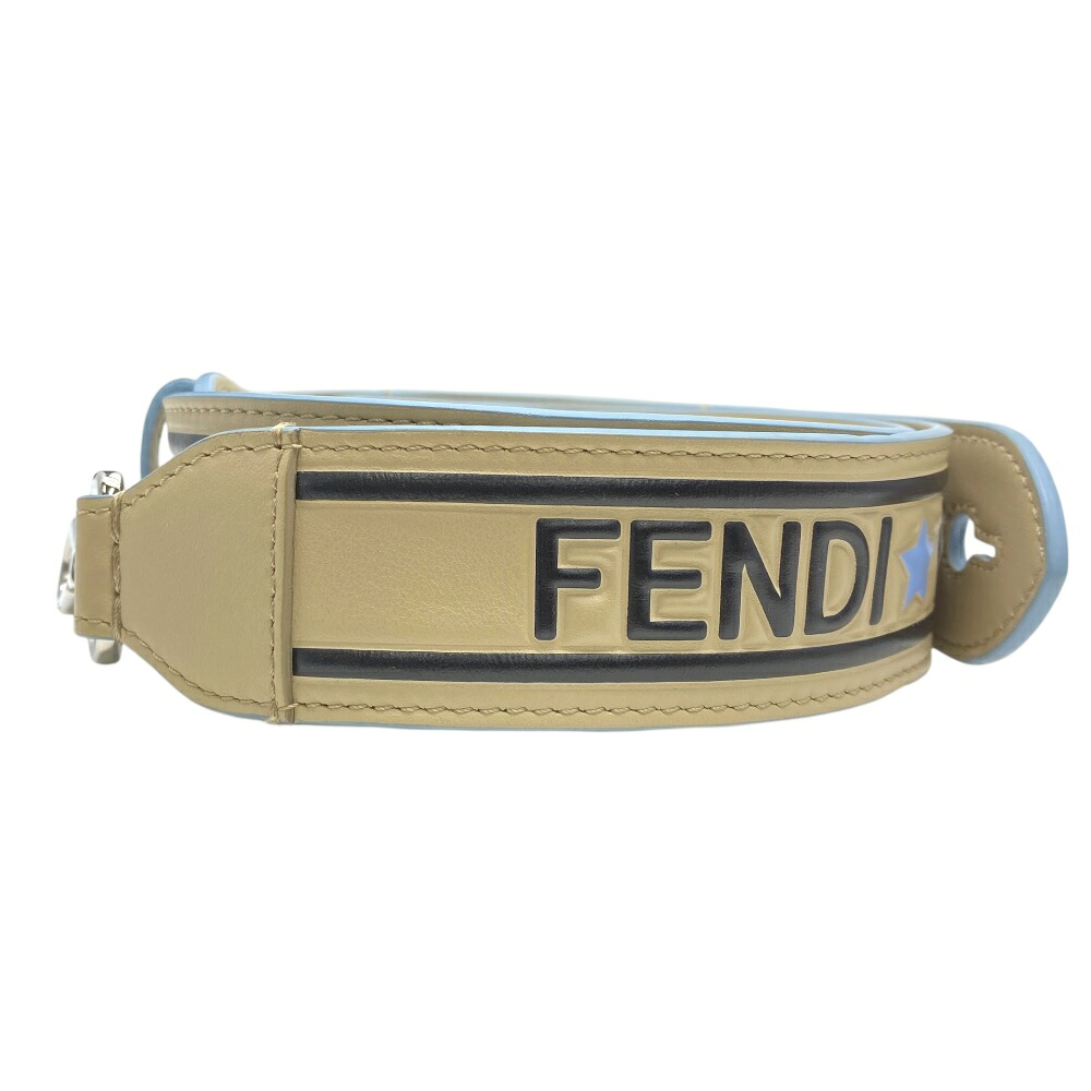 フェンディ ロング ストラップユー ショルダーストラップ アクセサリー ROMA ロゴ レザー シルバー ベージュ FENDI 正規品 上質仕様 使いやすい着脱式 デザインでバッグをアレンジ｜ブランドショップ　ＳＥＮＳＥ