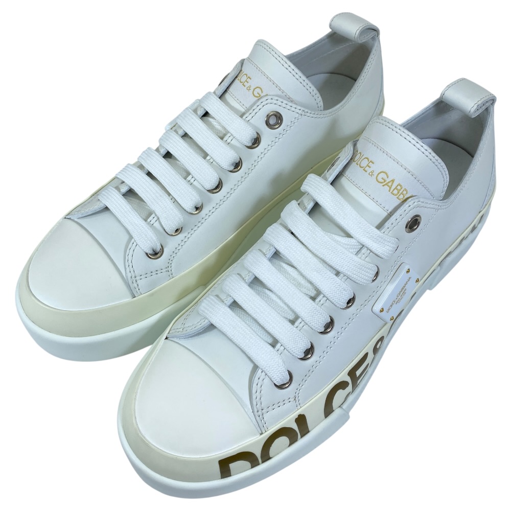 美品 ドルチェ&ガッバーナ ドルガバ ポルトフィーノ　スニーカー ロゴ　カーフスキン レザー CK1886 DOLCE&GABBANA [サイズ 37 1/2 (約23.5cm)] 上品印象 カジュアルコーデ 足元アクセント 洗練スタイル｜ブランドショップ　ＳＥＮＳＥ