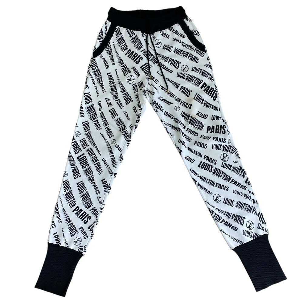ルイ ヴィトン スランティドシグネチャー ジョガーパンツ ロゴ スェット パンツ ホワイト ブラック FLKP97 LOUIS VUITTON[サイズ M] 上品 洗練 高級感 快適性 軽量 実用性