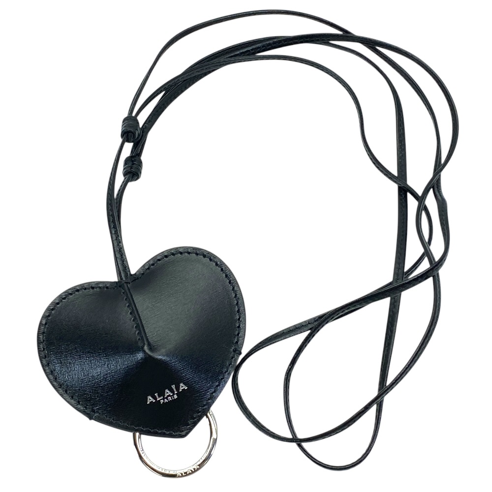 美品 アライア LE COEUR ル クール キーリング ネックストラップ ハートモチーフ アクセサリー レザー ブラック ALAIA フェミニン 上品 洗練 高級感 エレガント デイリー 存在感