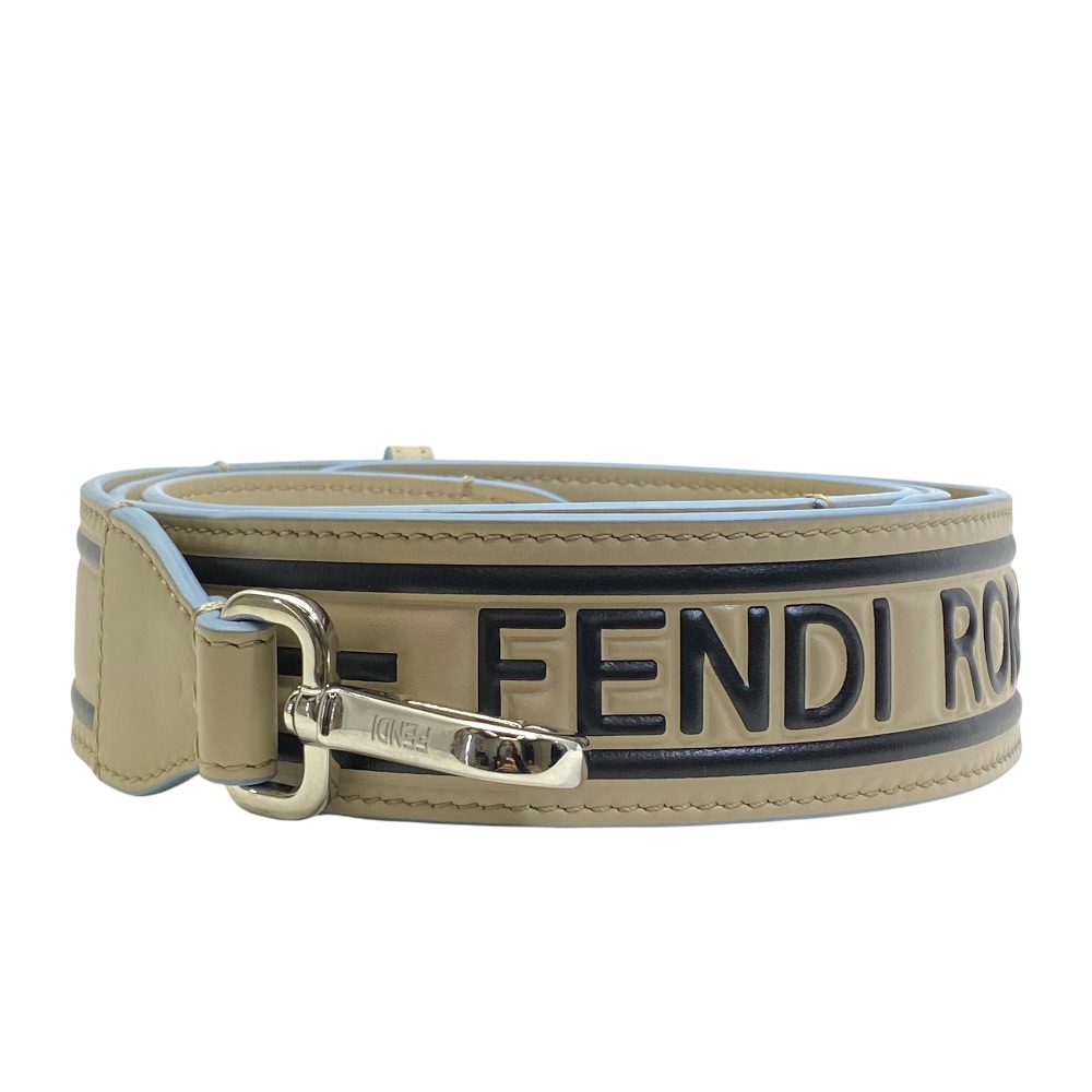 フェンディ ロング ストラップユー ショルダーストラップ バッグアクセサリー ROMA ロゴ レザー シルバー ベージュ FENDI 上品 洗練 高級感 シンプル 定番 人気 日常使い|ブランドショップ SENSE