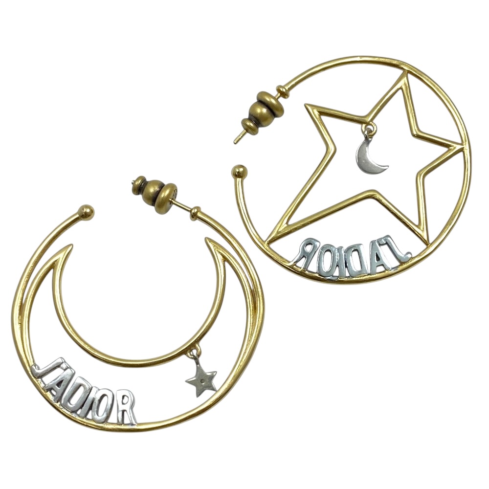 Christian Dior ディオール J'ADIOR フープピアス ムーン&スター ヴィンテージ加工 E0915ADRMT S925 メタル ゴールド シルバー エレガント 上品 華やか パーティ デイリー トレンド|ブランドショップ SENSE