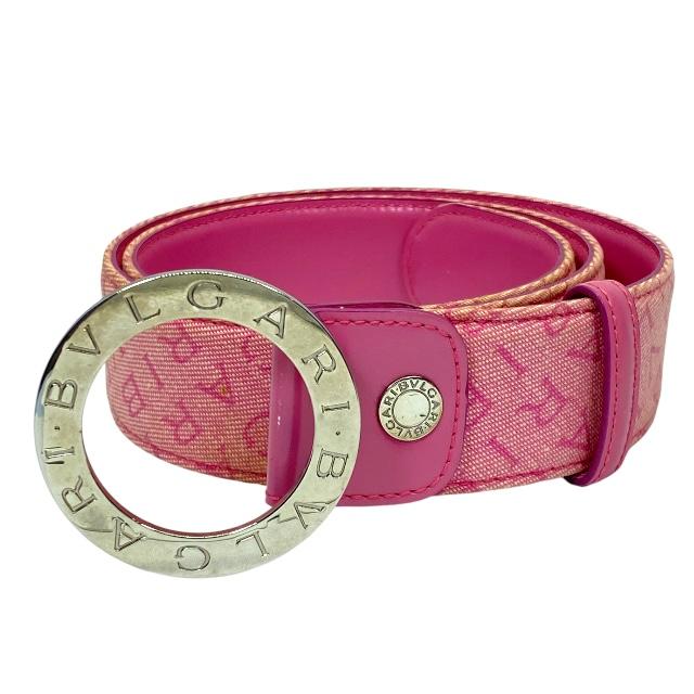 極美品　BVLGARI ロゴマニア ベルト レザー　キャンバス　ピンク 極美品 BVLGARI ロゴマニア ベルト レザー キャンバス ピンク