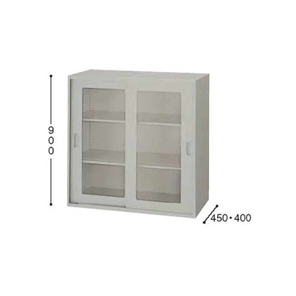 収納庫 NW型 ガラス引違い書庫 枠付 奥行き450mm 【NW-0909HG-AW】