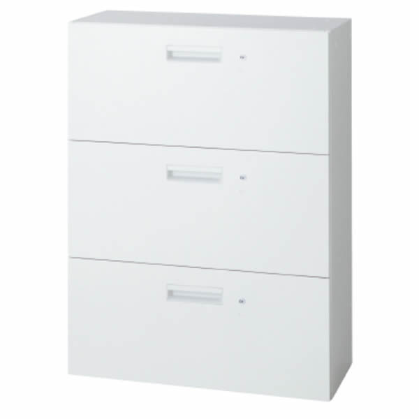 L6 ラテラルファイリングキャビネット(格段施錠) 幅800×奥行450×高さ1050mm 下置き B4引出し×3段 (648-439)【L6-E105HK-3】|エコノミーオフィス-オフィス家具