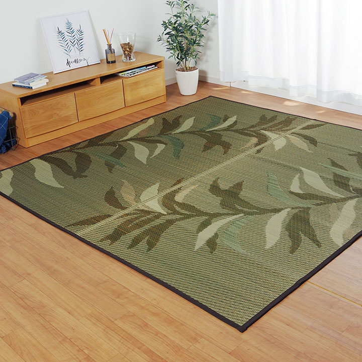 い草ラグ 消臭 カーペット 長方形 リーフ 約191×300cm (裏:不織布) 滑りにくい加工|エコノミーオフィス-オフィス家具