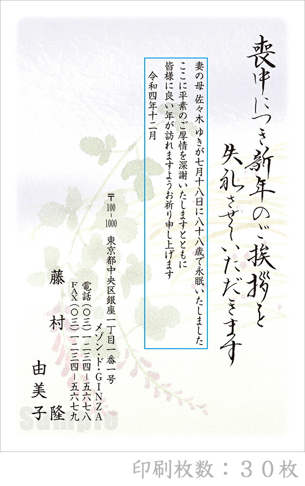 喪中はがき 印刷 胡蝶蘭 喪中ハガキ 喪中葉書 喪中はがき印刷 もちゅう 切手付 文例あり 早割 喪中 早期割引 校正無料 送料無料 例文 63円 少数 デザイン4 格安