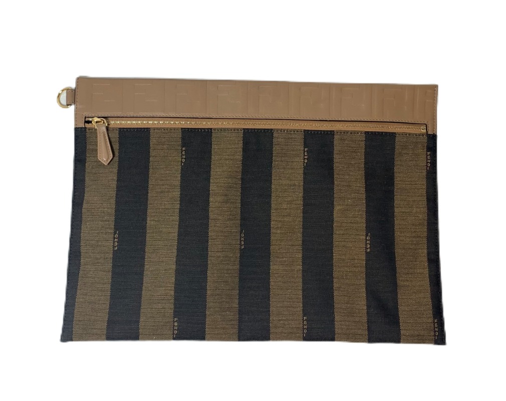 【中古美品】FENDI フェンディ クラッチペダル御徒面子美品 ペカン 7N0109 ベージュ×黒