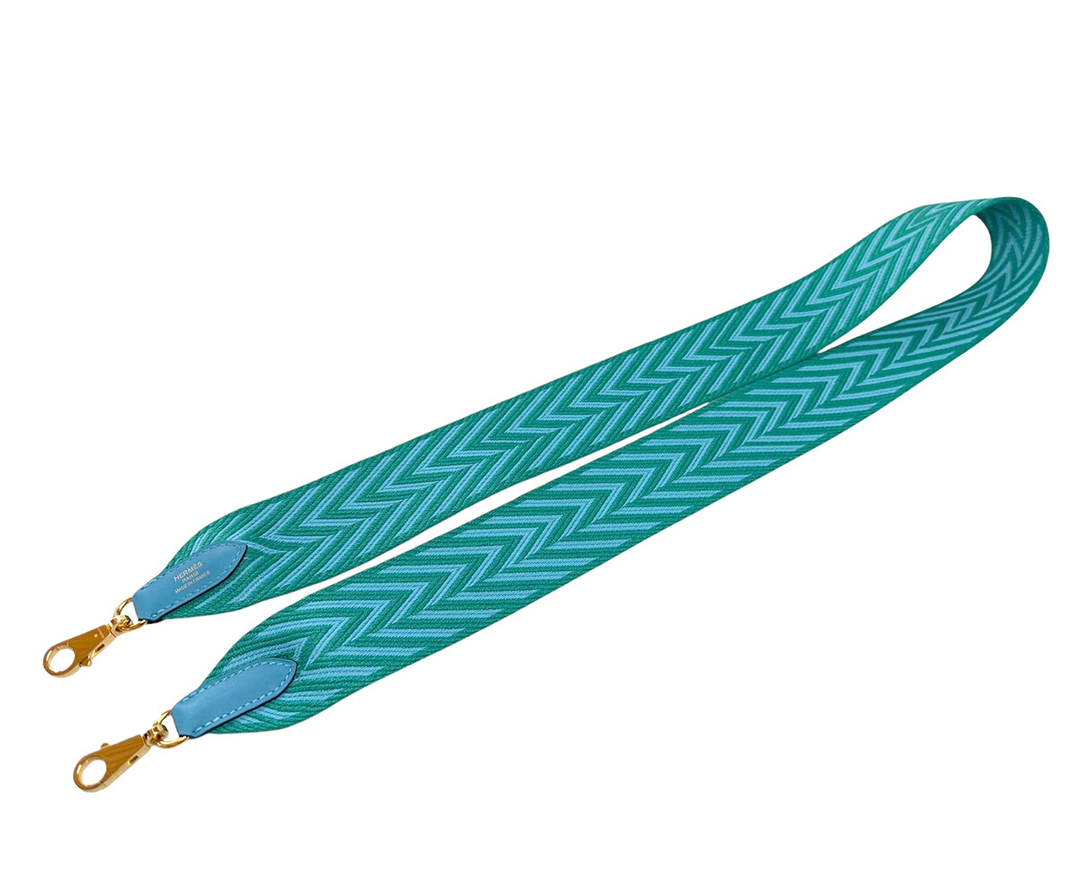 エルメス サングル 蜒蜒たる バンドリエール ブルーノール/ヴェールヴェロン 幅50粍 ゴールド金具 D目じるし