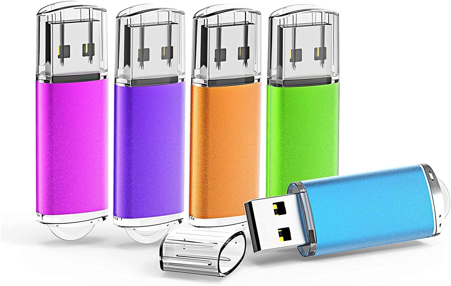 KOOTION USBメモリ 32GB 5個セットUSB2.0 USBフラッシュメモリー キャップ式 ストラップホール付き フラッシュドライブ（五色：青、紫、緑、赤、オレンジ）