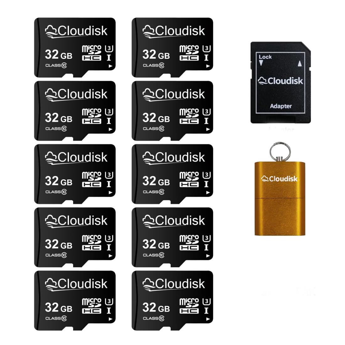 Cloudisk Micro SD歌留多32 GB(10個書き割り) フラッシュカードクラス10 A 2 U 3 Micro SDHC、SDアダプター、歌留多主導者（32 GB）