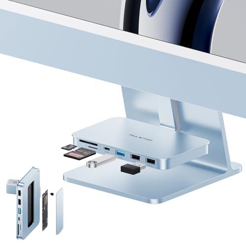 PULWTOP 7 インチ 1 USB C こしき iMac 24in 2021/2023用 M.2 NVMe SSD拡張スロット付 (SSD含まれない) iMac 付属品 引っかかり式 USB C Hub 1×USB-C 3.2, 1×USB-A 3.2, 2×USB-A 2.0, 1×MicroSD/TF 歌留多愛読者 iMac M1/M3 Studio Display 27in用 - 青み