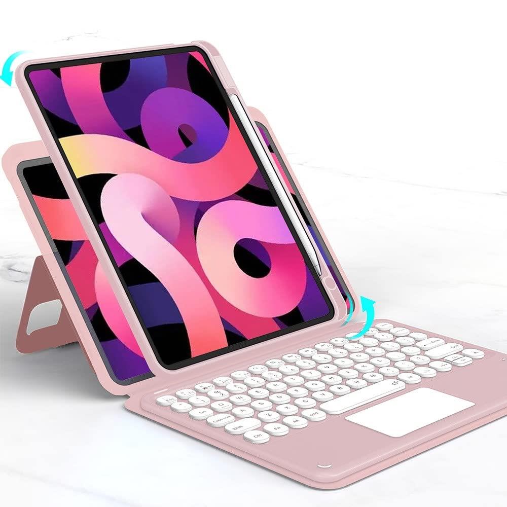 磁気吸着 iPad mini6 キーボード ケース 縦置き タッチパッド搭載 丸型キー 背面カバー 取り外し可能 Apple Pencil 収納 アイパッド iPad Mini 第 6 世代 分離式 キーボード付き マグネット カバー (ピンク)