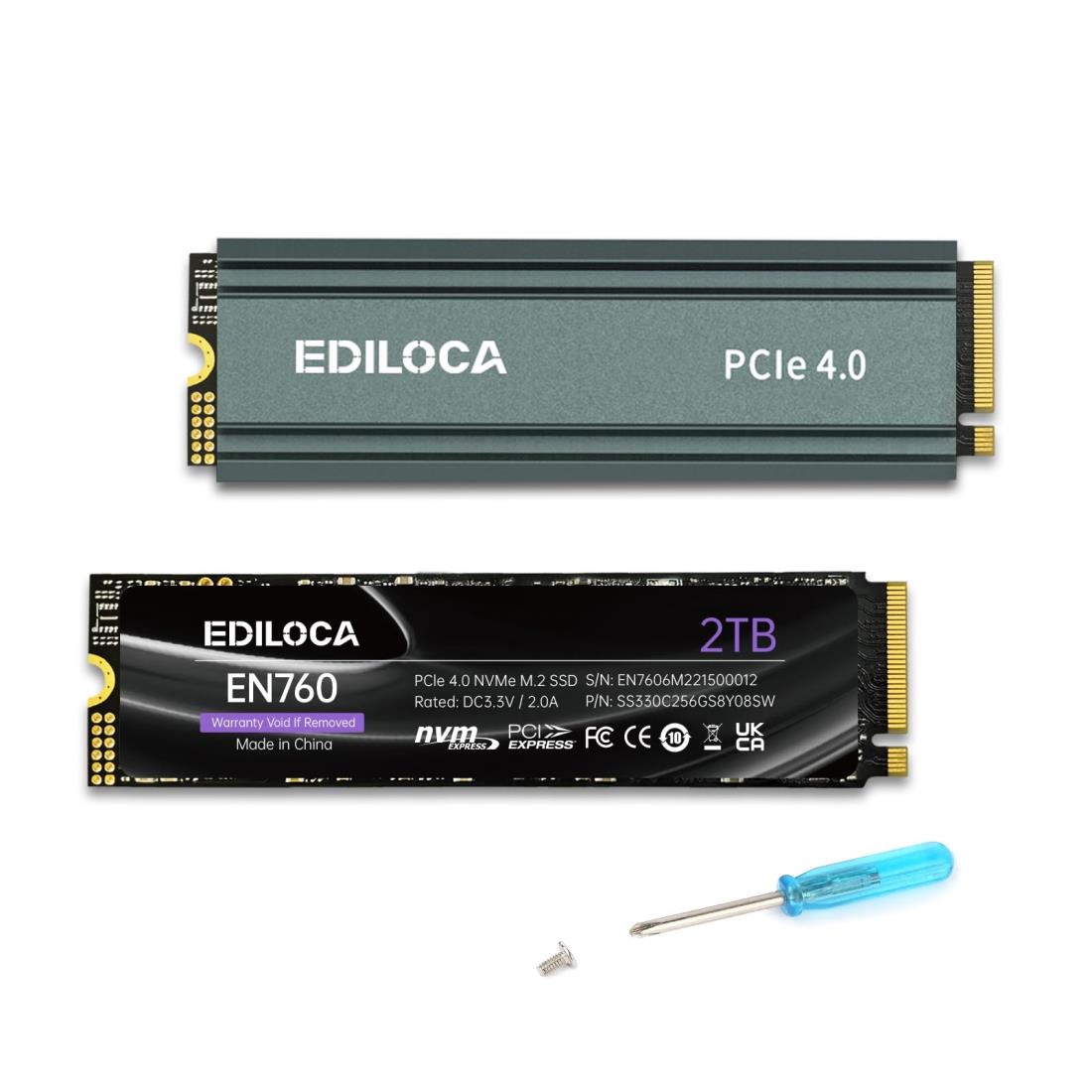 Ediloca EN760 SSD ヒートシンク付き添い人 2結核症 PCIe Gen4x4 NVMe M.2 2280 なおなお書き5動くこと突き止める済み 最大限度読み込む: 4800MB/s 最大限度書き：4200MB/s 3D NAND TLC 内蔵SSD 活動的 SLC 現ナマ 5年