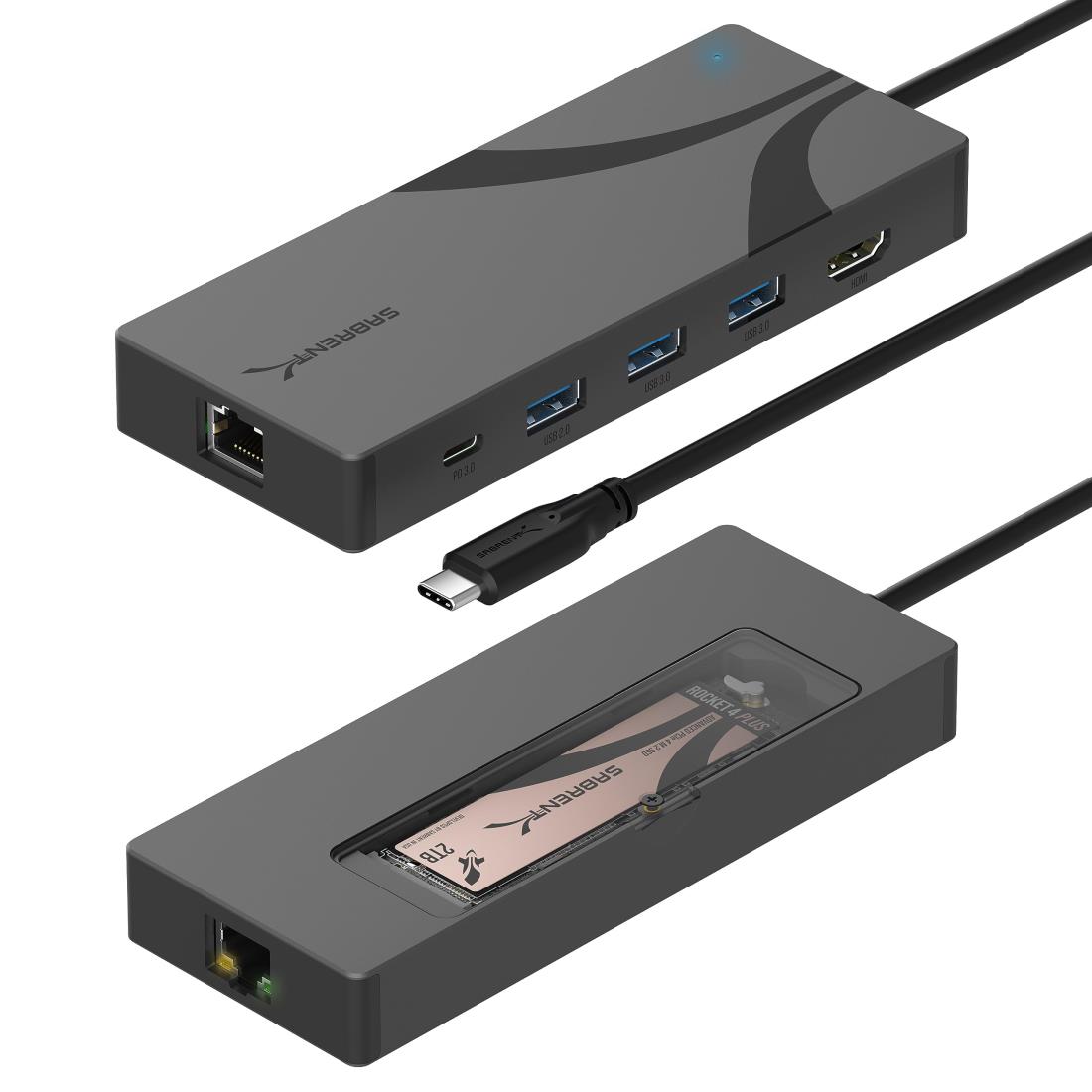 SABRENT usb-Cこしき、 M.2 SSD拡張スロット付き添い人6界面ドック、90W PD3.0、1個のUSB 2.0 ＆ 2個のUSB 3.0 Type-A界面、HDMI 2.0 4K@60サイクル、RJ45 1GbE界面 縛ステイション (HB-6PNV)