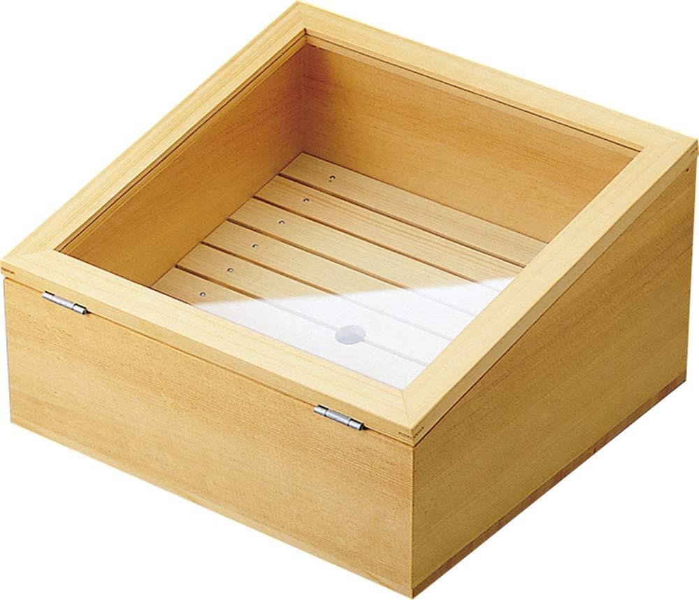 ヤマコー 日本製 ネタ箱 傾斜型 目皿・アクリル蓋付 30&times;29&times;17cm 業務用 木製 白木 35586｜ECプライム