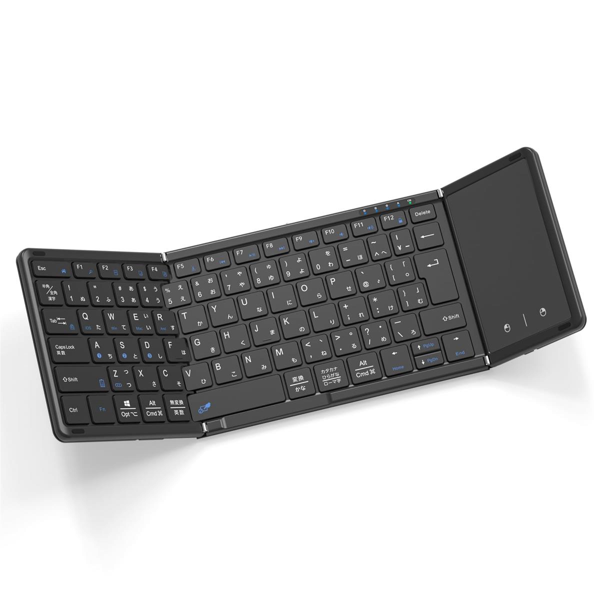 【最新型】Omikamo キーボード bluetooth 折り畳み式 ワイヤレス JIS標準日本語配列 ipad キーボード スマホ マルチペアリング タッチパッド付き iOS/Windows/Android/Mac/Google対応 無線 コンパクト 軽量 薄型 ipad mini パンタグラフ 充電式 (黒)