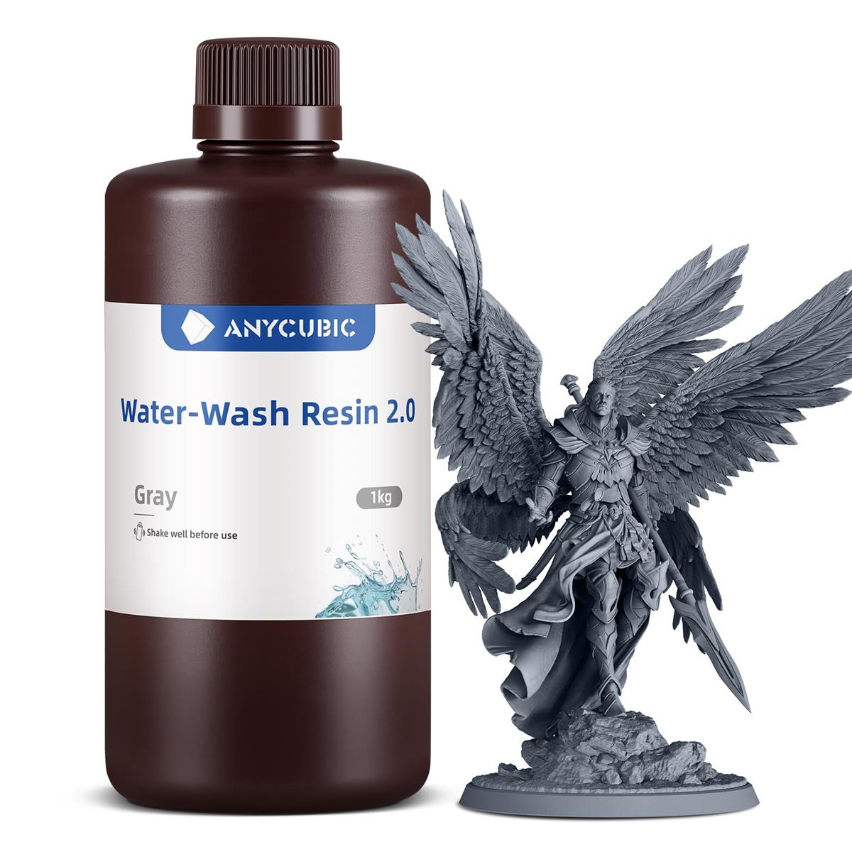 ANYCUBIC 光造形 3Dプリンター用 水洗いレジン 2.0 405nm LCD/DLP/SLA 3Dプリンター向け UV樹脂 水洗い可能 光硬化可能レジン 環境に優しい 1kg (グレー)
