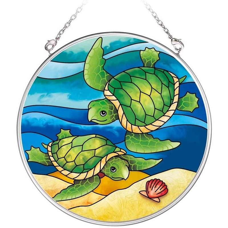 ステンドグラス 吊り型 かめ 夏 ボード 亀 カメ 飾り 海 海辺 パネル Turtle Friends サン
