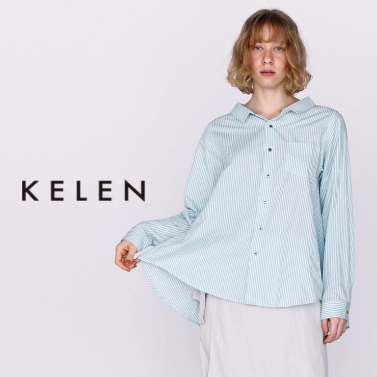 【15%オフ・クーポン対象】KELEN ケレン ブラウス シャツ バック フレアー Aライン 無地 ストライプ レギュラーカラー 長袖 ポリエステル コットン 綿 テンセル FLANN 2026年春夏物