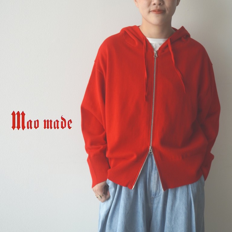 【15％オフ・クーポン対象】マオメイド mao made パーカー パーカ カーディガン ニット 袖 ゆったり ダブル フル ジップ フード 付き やわらか ソフト コットン 綿 100 % 平編み レディース 2026年春夏物