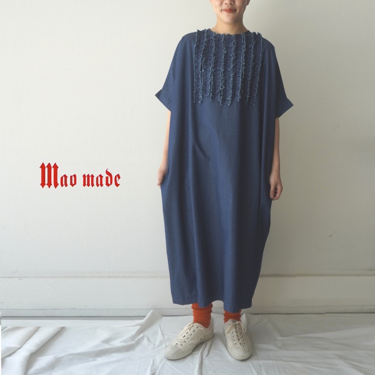 【20％オフ・大売り出し】マオメイド mao made 衣裳 ロング ふりふり フラウンス 広広とした 影ぼうし 5分袖 綿 綿織物 ジーンズ ともし火 薬局衡オンス 2026年春夏物