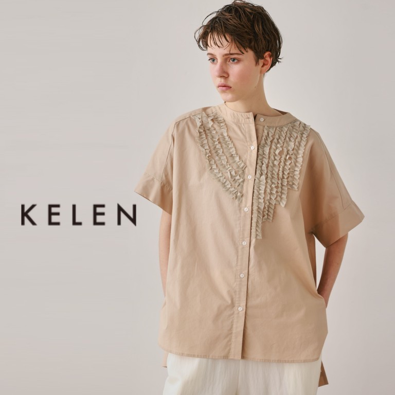 【20％オフ・大売り出し】KELEN ケレン トップ プルオーバー フラウンス 非対称 ひな形 ダンス楽隊色つや 半袖 5分袖 大層らしい大きさ 広広とした 影ぼうし 綿織物 綿 100% RIFFUL 2026年春夏物