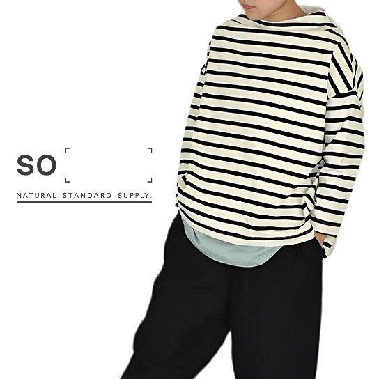 【セール】SO エスオー カットソー 7分袖 Tシャツ ワイド ボトルネック ボーダー 無地 デラヴェ ジャージー ロンT ロンティー レディース 日本製 CP