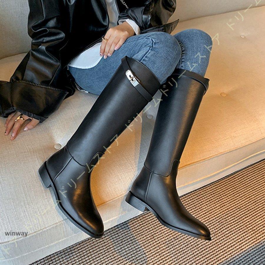 ロングブーツ ブーツ レディース 本革 ロング 科学技術者ブーツ 美脚 乗り尻ブーツ 履き分かりやすい 厚底 心地好い ロングブーツ 黒 馬鹿でかい大きさ 歩き分かりやすい