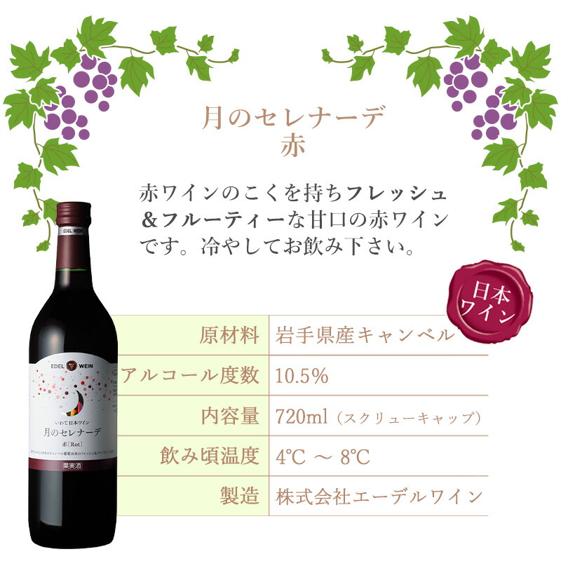 楽天市場 送料無料 エーデルワイン 月のセレナーデ 赤 キャンベル 岩手 7ml 4本セット 岩手エーデルワイン