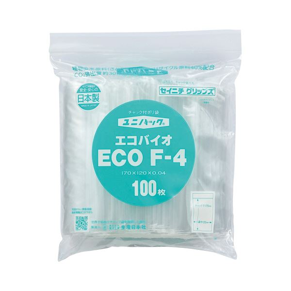 直送・代引不可 （まとめ） セイニチユニパック エコバイオ（チャック付ポリエチレン袋） ヨコ120×タテ170×厚み0.04mm ECO F-41パック（100枚） 【×10セット】 別商品の同時注文不可